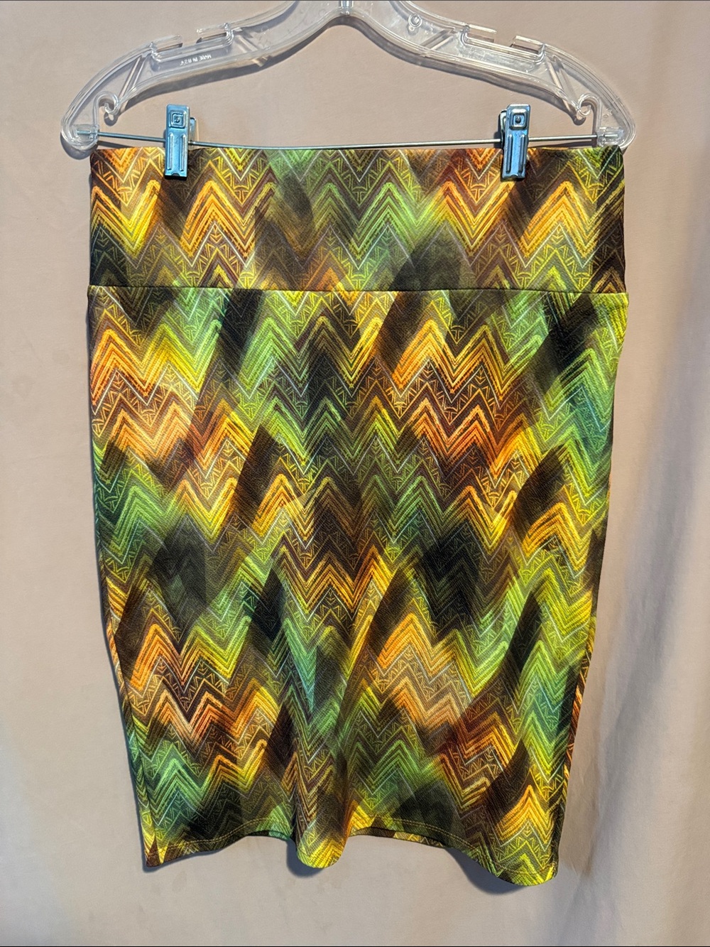 Lularoe Vibrant Chevron Pencil Skirt in Green & Yellow